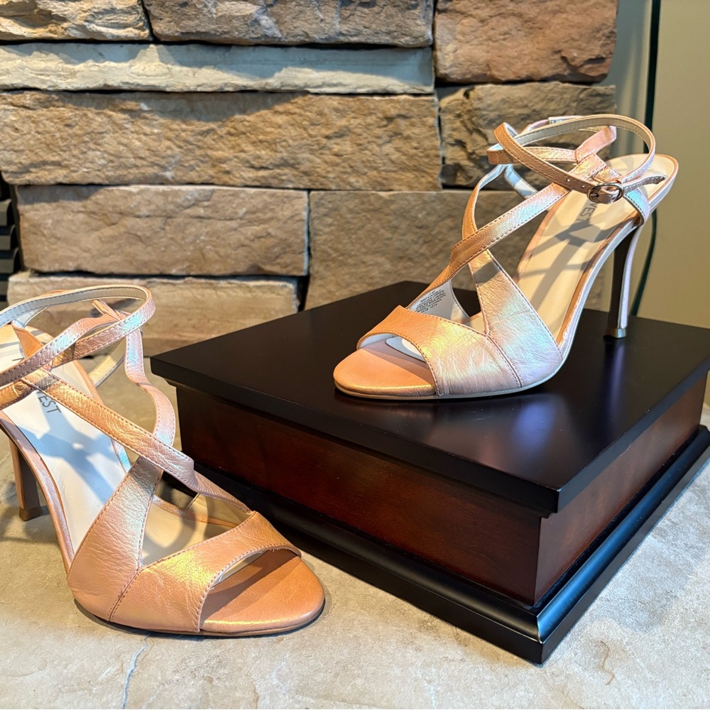 Nine West Shimmering Peach Shimmer Strappy Heels